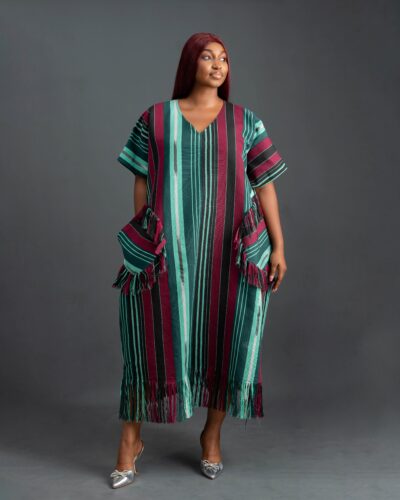 Biwakani green wine Aso.Oke tassels and pockets