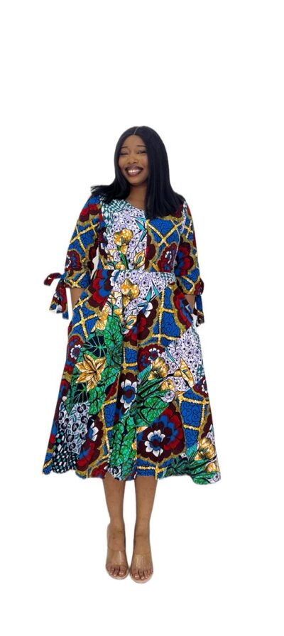Biwakani Multi colour Midi Length Ankara Flare Dress