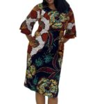 Biwakani multi color midi length ankara short sleeve round neck dress