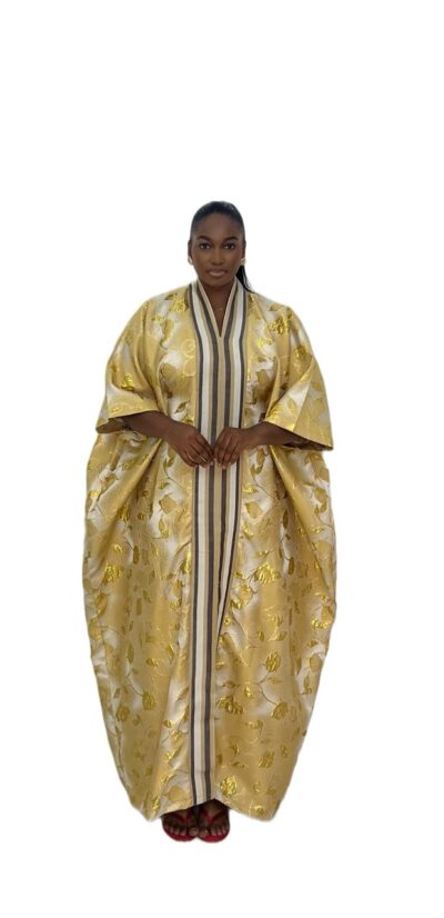 Biwakani gold damask with Aso.Oke front slit bubu