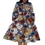 Biwakani multi pattern midi length ankara flare dress