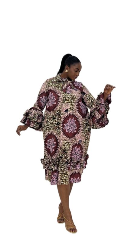 Biwakani midi length pattern ankara with wide sleeves dress