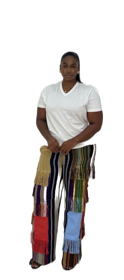Biwakani multi color aso oke pant with tassels