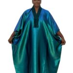 Green long damask with aso oke neck bubu dress