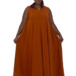 Biwakani burnt orange A line collar sleeveless dress