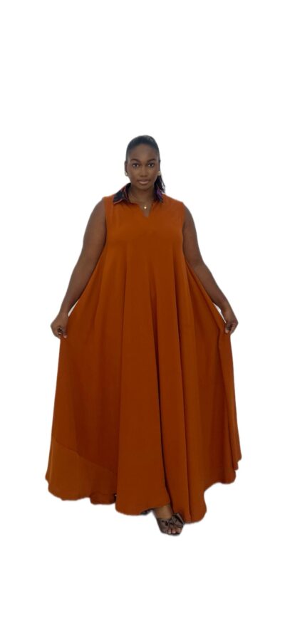 Biwakani burnt orange A line collar sleeveless dress