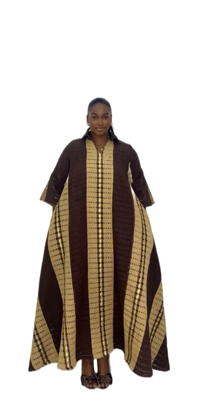 Biwakani gold & brown oja-owu maxi collar dress