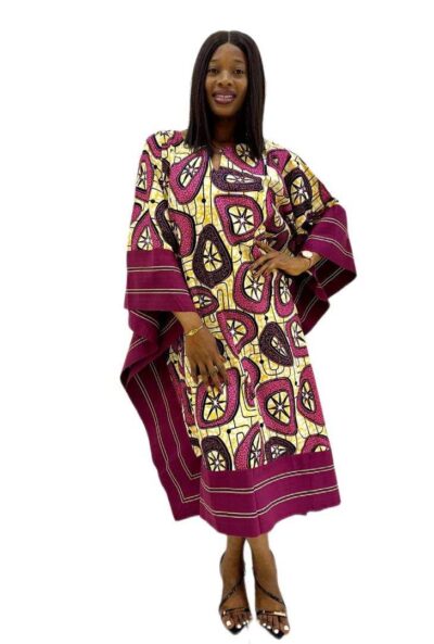 Multicolour bold pattern ankara midi dress with vibrant aso oke detail