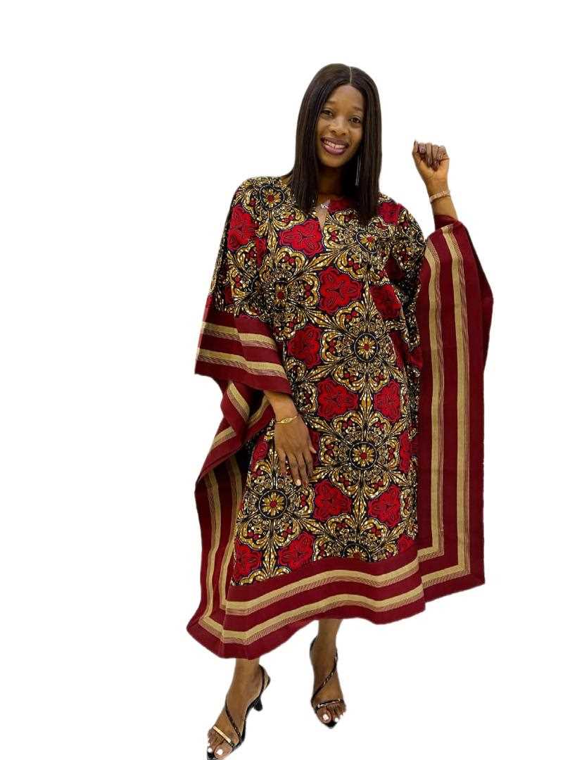 Red & gold ankara midi dress with aso oke detail