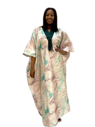 Mint & onion damask with onja owu aso oke neck bubu