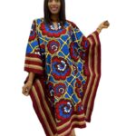 Royal blue gold red ankara print midi Bubu with aso oke details