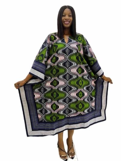 Olive green and blush pink ankara midi dress with vibrant aso oke detail