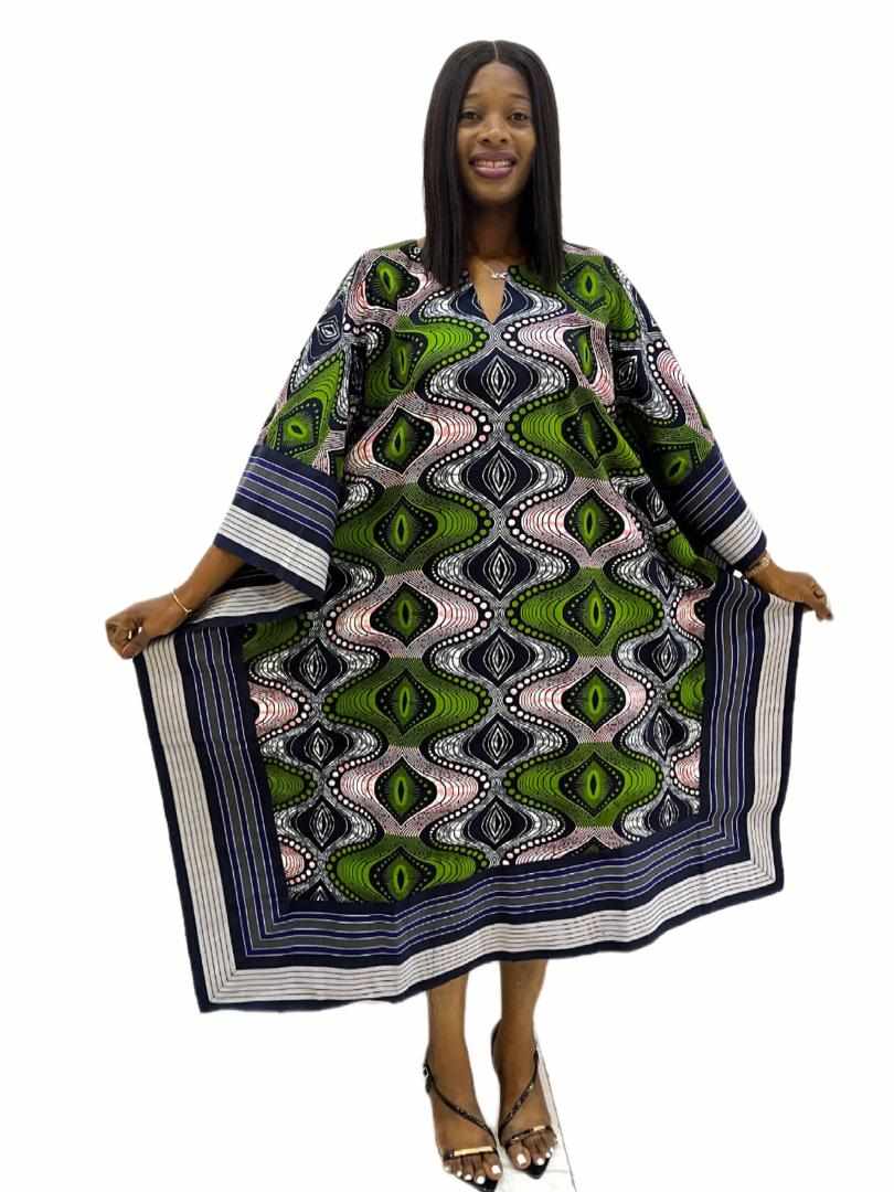 Green and pink ankara print midi Bubu with aso oke details
