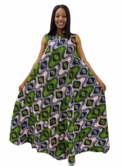 Luxe print high quality ankara sleeveless multi pattern A-line maxi dress