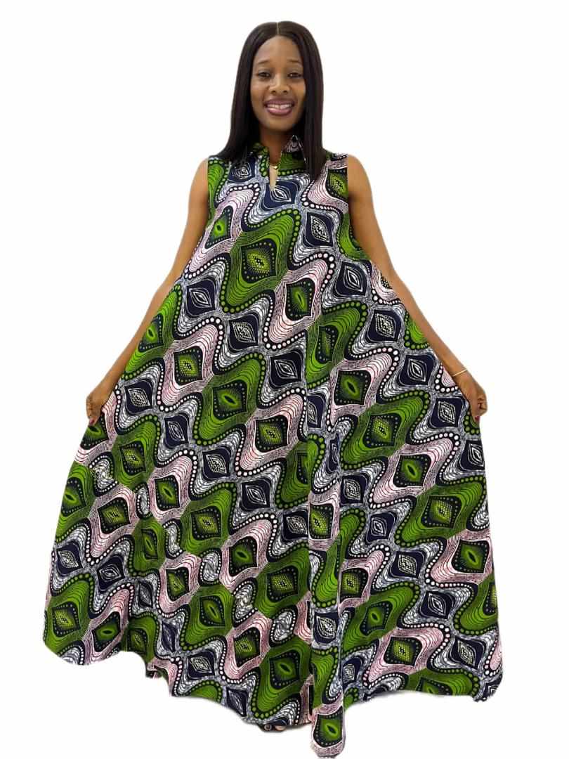 Luxe print high quality ankara sleeveless multi pattern A-line maxi dress