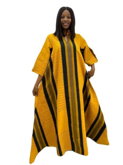 Mustard & black onja owu maxi collar dress