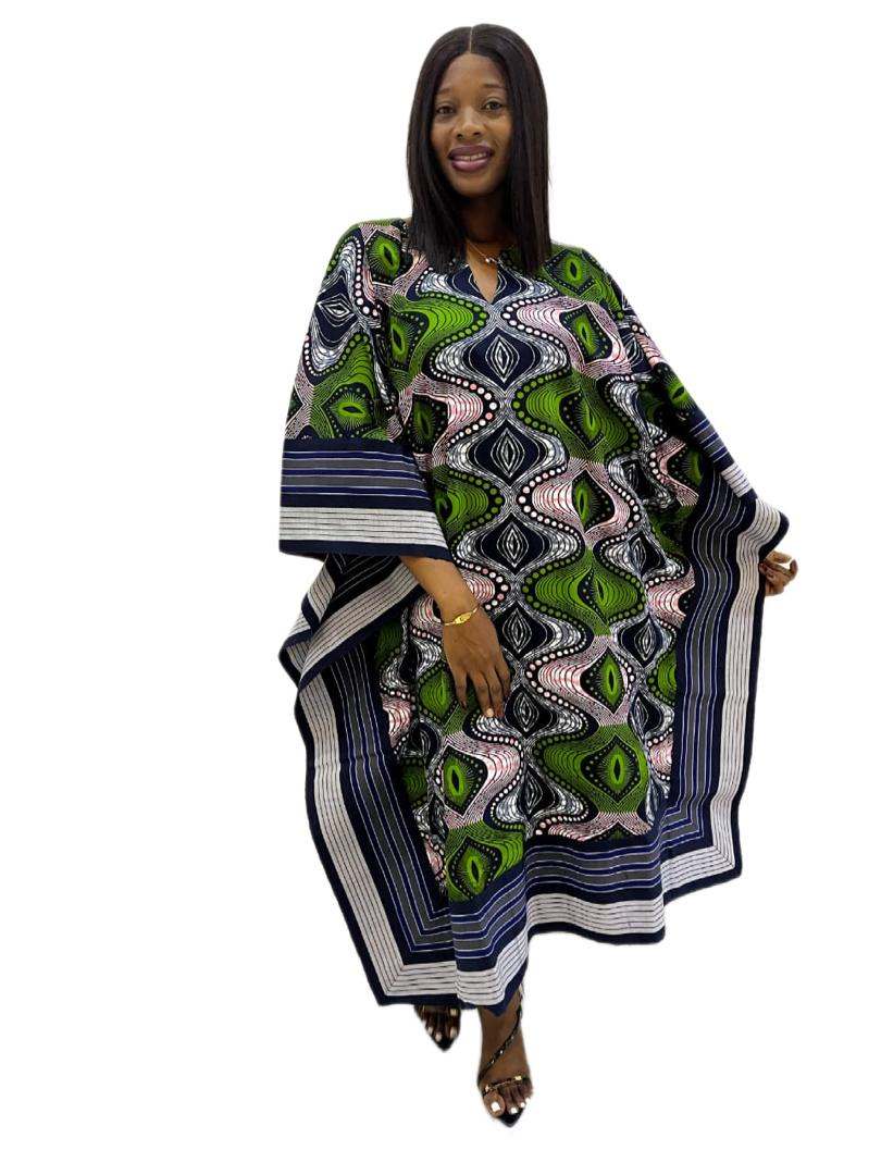 Green and pink ankara print midi Bubu with aso oke details - Image 2