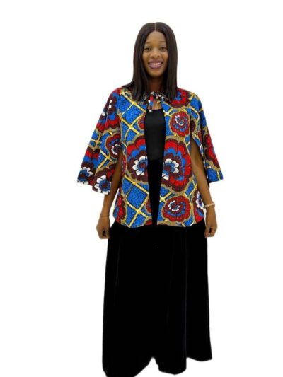 Royal blue & red high quality Ankara embellish with stones cape jacket