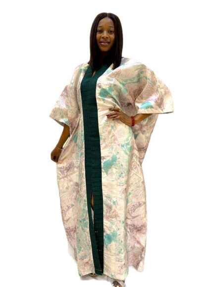 Mint & onion damask with onja owu aso oke front slit bubu