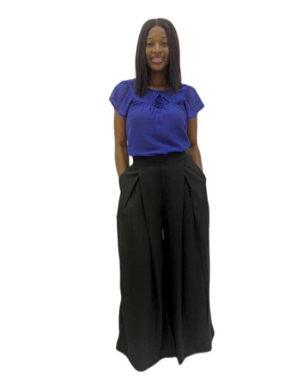 Wide leg black trouser with luxe sculpted pleat detail