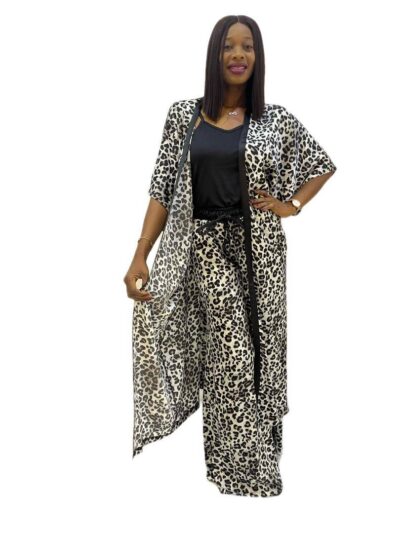 Champagne gold & black animal skin pant with matching kimono jacket