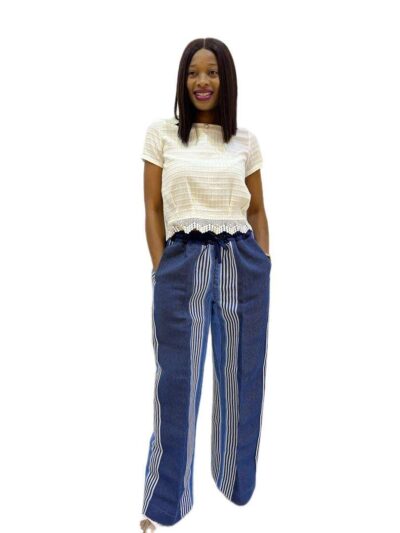 Navy blue & sky blue aso oke pant