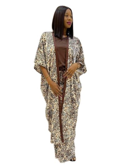 Gold & brown animal skin pant with matching kimono jacket