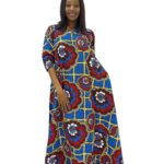 Royal blue and red ankara print A-line maxi collar dress