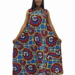 Royal blue and red  Ankara print sleeveless collar A-line maxi dress