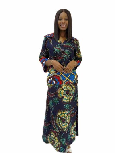 Ankara print 2-piece mix match long skirt and crop top with botton