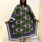 Olive green and blush pink ankara midi dress with vibrant aso oke detail