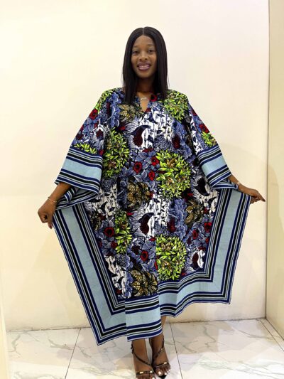 Multicolour ankara midi dress with mixed pattern & vibrant aso oke detail