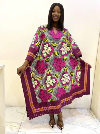 Multi colour bold pattern ankara midi dress with onja owu aso oke detail