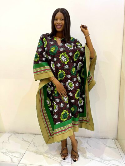 Multi colour luxe print ankara midi dress with aso oke detail