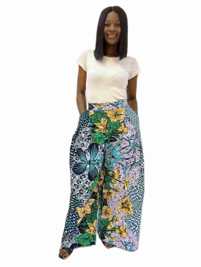 Lilac green and yellow pleats details palazzo pants