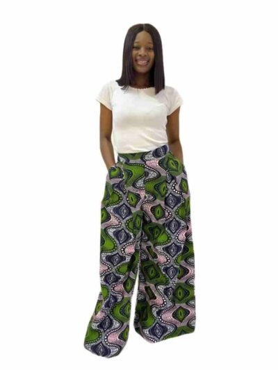 Green and pink pleats details palazzo pants