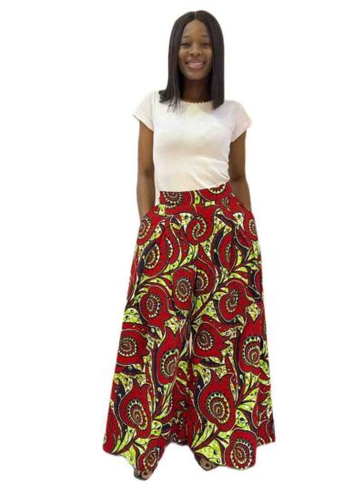 Green and red pleats details palazzo pants