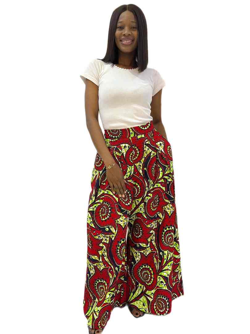 Green and red pleats details palazzo pants - Image 2