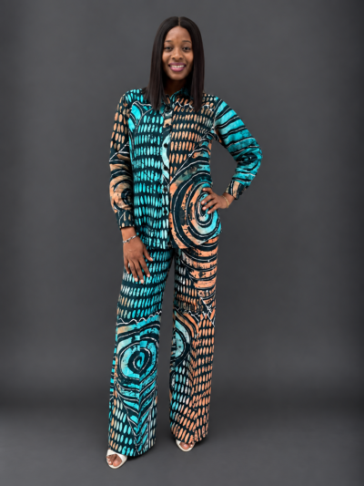 Peach black and mint adire shirt and pant