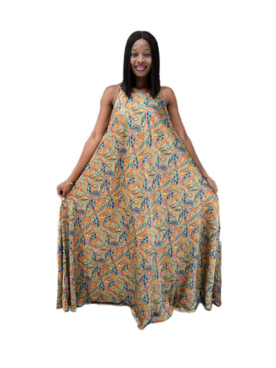 Multi-color satin sleeveless maxi