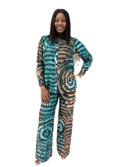 Peach black and mint adire shirt and pant