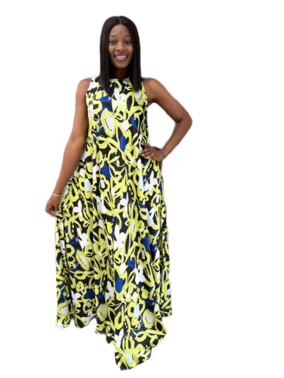 Lemon black and blue stain sleveeless maxi