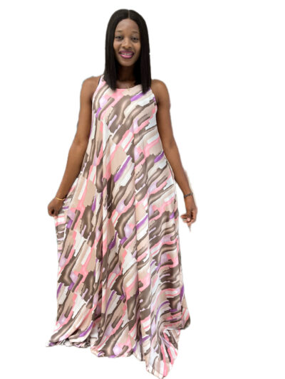 multi-color satin sleeveless maxi