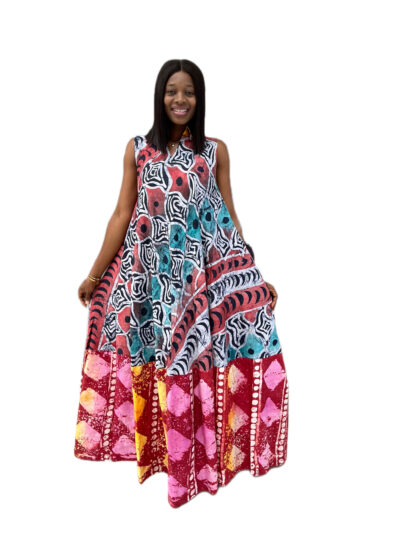 Multi-color adire mix and match sleeveless maxi