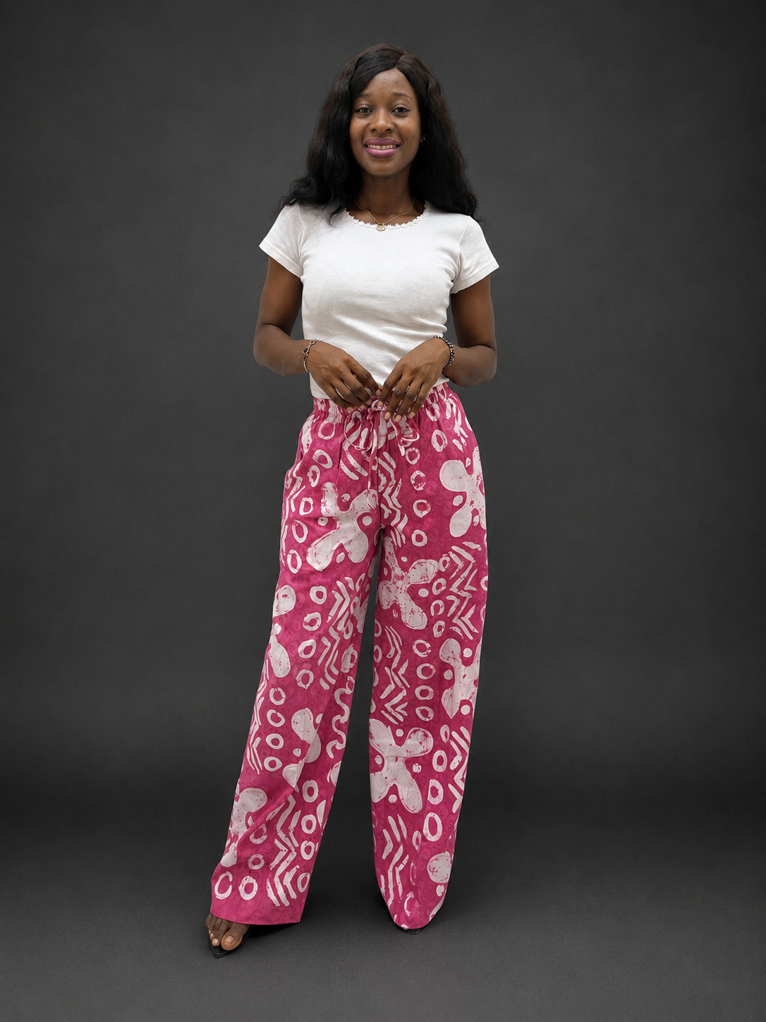 Pink and white adire pant