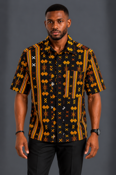 Yellow black and gold ankara men shirt