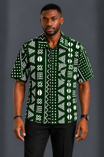 Emerald green and white ankara men shirt