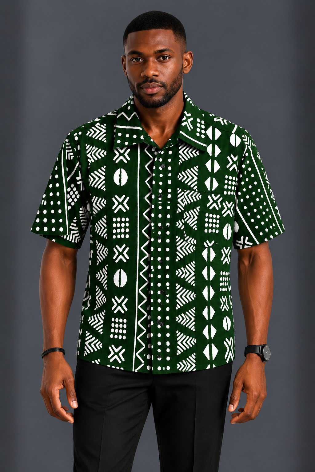 Emerald green and white ankara men shirt