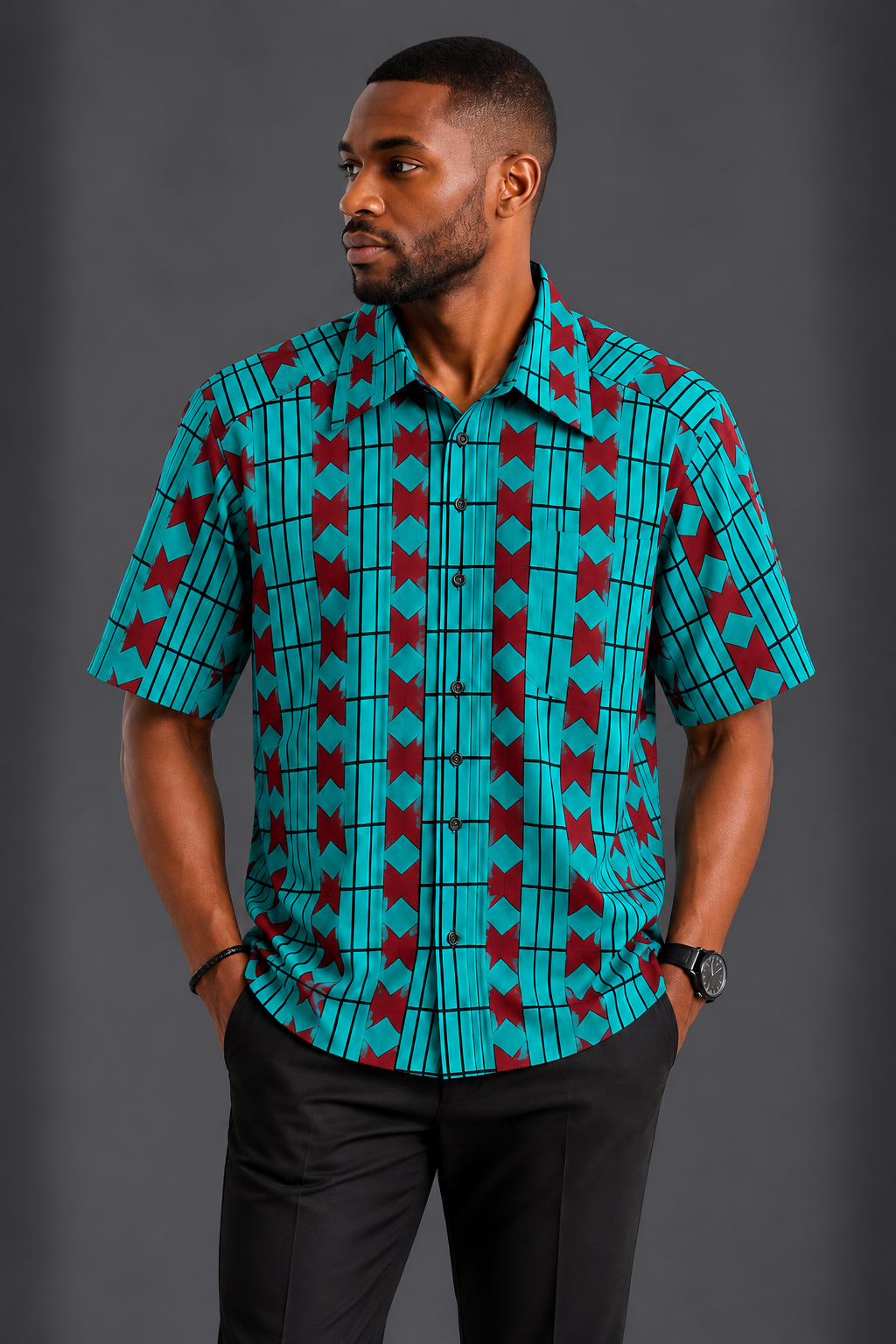 Turquoise blue and wine men shirt
