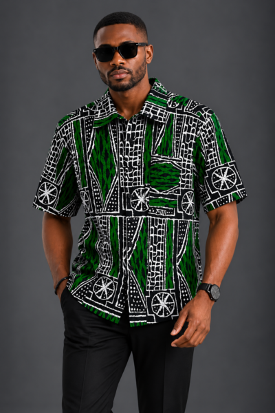 Green white and black ankara men shirt